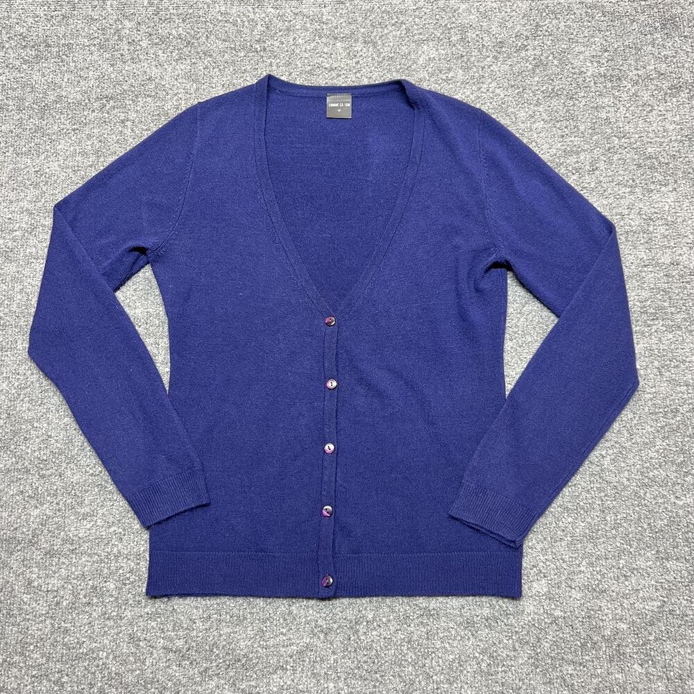 COMME CA ISM Cardigan Sweater Womens Medium Blue V Neck Button Long Sleeve
